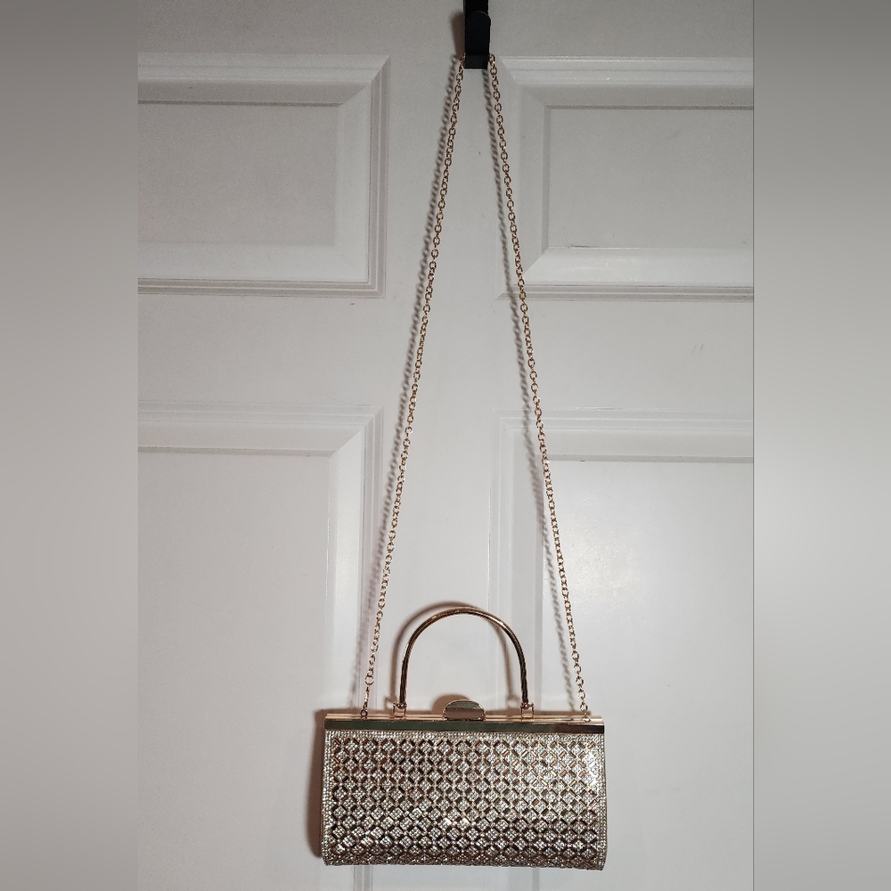 Prezzo Gold Sparkle Gem Chain Strap Clutch Bag